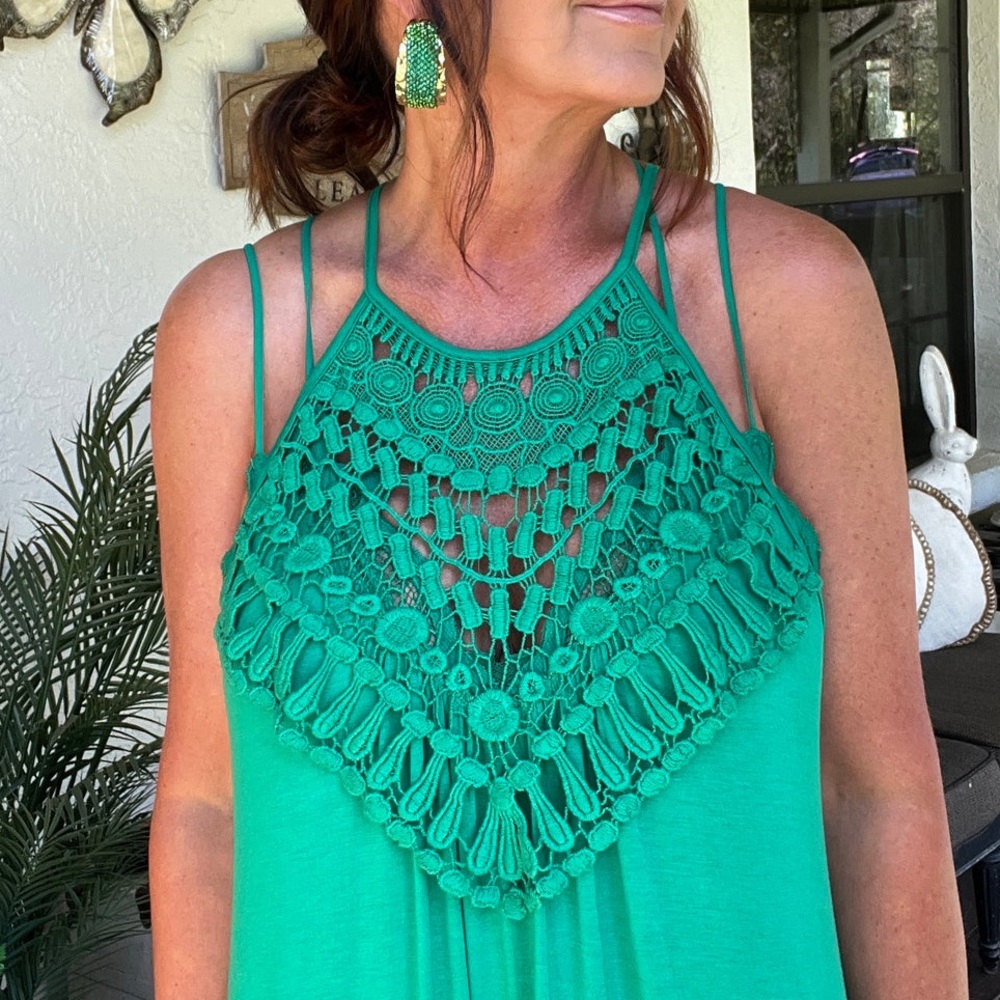 XXL NWT Green Crochet Maxi Dress - Picture 2 of 8